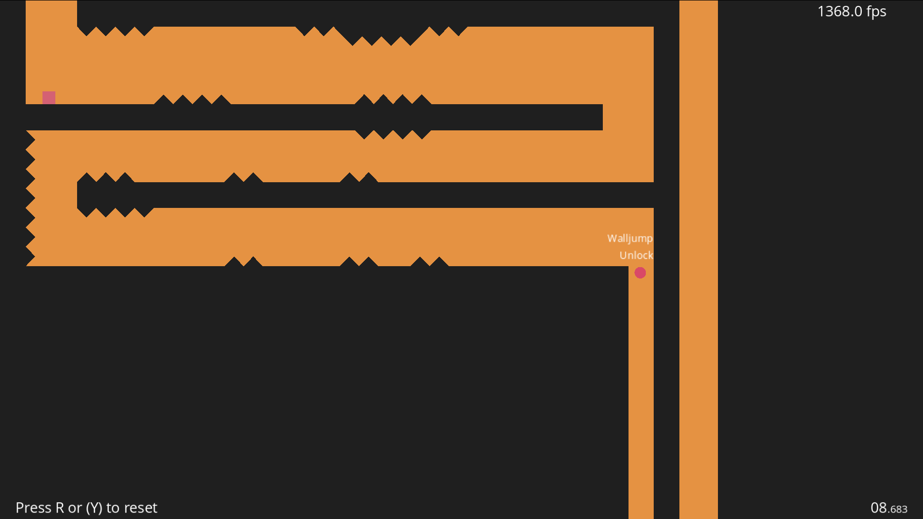 Gameplay showing modular 2D platformer room and movement mechanics